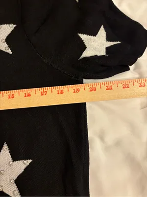 Nanette Lepore Black Short Sleeve Crewneck Sweater with Silver Star Accents thumbnail 4