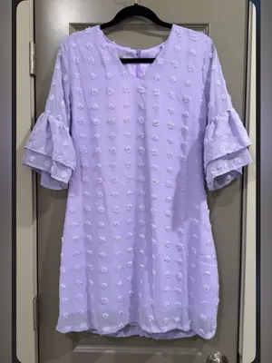 Lilac V-Neck Mini Dress with Textured Dot Detail thumbnail 2