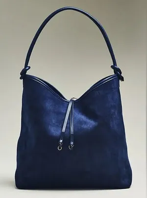 Anthropologie Mali + Lili Knotted Faux-Suede Tote Bag - Navy Blue - NWT thumbnail 1