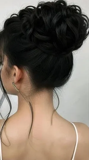 Scrunchie Messy Curly Black Hair Bun, NIB thumbnail 1