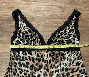 Victoria’s Secret Cheetah Print Lace Mesh Chemise Nightie Black Tan Large thumbnail 8