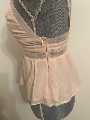 Delicate Peach Mesh Bralette Peplum Top . Size S Pink thumbnail 3