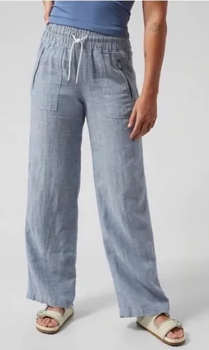 Athleta Cabo Linen Wide Leg Pants - Dusty Blue thumbnail 1