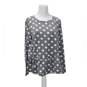 Francesca's Size Medium Gray Polka Dot Peplum Long-Sleeve Top thumbnail 2