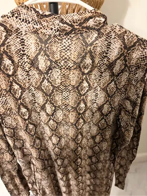 Zenana Outfitters Brown and Cream Snake Print Open Front Cardigan thumbnail 7