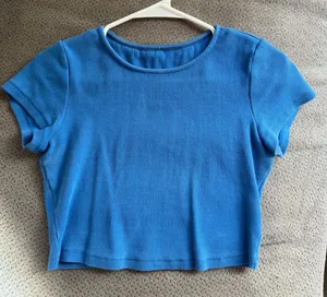 Princess Polly Bright Blue Ribbed Crewneck Crop Top thumbnail 1