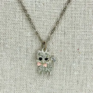 Claire’s Rhinestone Cat Kitten Pendant Charm Silver Tone Chain Link Necklace thumbnail 2