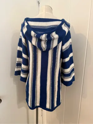 Team Apparel Colts Blue and White Striped V-Neck Hooded Sweater Sz S/M thumbnail 2