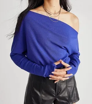 Free People NWT fuji thermal sweater top in indigo thumbnail 1