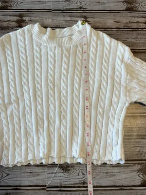 Aerie Cropped Cable Knit Sweater in White size medium thumbnail 5