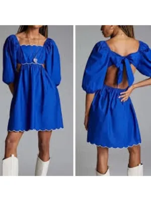 NWT Anthropologie Forever That Girl Mimi Size M Blue Scalloped Mini Sun Dress thumbnail 2