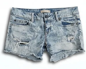 American Eagle Distressed Denim Shorts Light Acid Wash Stretch Size 4 Raw Hem thumbnail 1