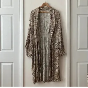 Free‎ People Wild Nights Snake Print Kimono Duster Brown Size S thumbnail 2