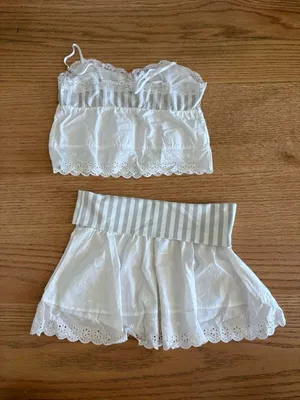 Frankie's Bikinis White Lace-Trim Striped Sleep Set thumbnail 2