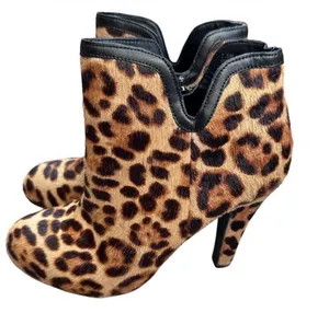 Gianni Bini Leopard Pony‎ Hair Leather Stiletto Heel Ankle Booties Womens 7.5M thumbnail 1