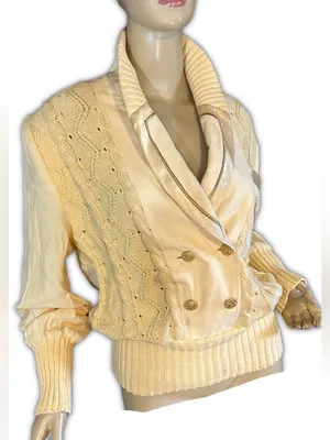 Side Effects Vintage 1990'S Yellow Cream Embroidered V Neck Pullover Sweater (M) thumbnail 3
