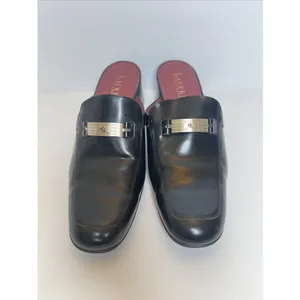 Vintage Lauren Ralph Lauren Black Leather Mule Loafers Heels 8.5B Brazil RLL thumbnail 3