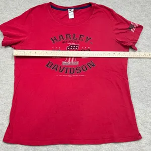 Harley Davidson Sauk Prairie WI Red Graphic T-Shirt Womens American‎ Flag Sleeve thumbnail 6