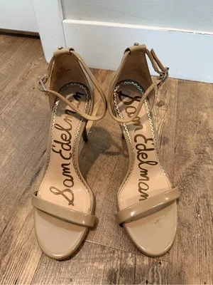 Steve Madden Sam Edelman NADYA Patent Leather Ankle Heel Sandal Shoe Classic Nude 6.5 thumbnail 2