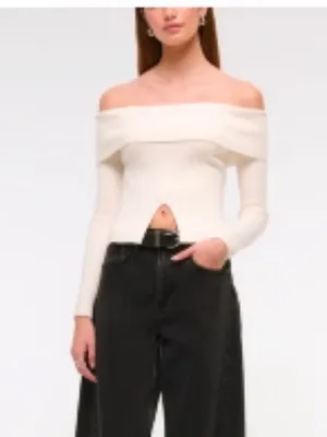 Abercrombie Cream Off Shoulder Ribbed Sweater NWT L thumbnail 7
