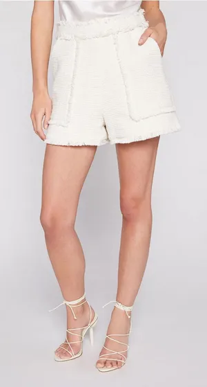 Cinq a Sept Allen Boucle High Rise Frayed Hem Shorts in Gardenia Size 6 thumbnail 1