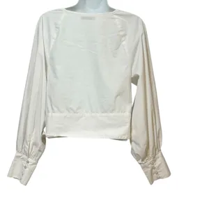 Abercrombie & Fitch White Twist Front Deep V-Neck Long Sleeve Crop Top Medium thumbnail 2
