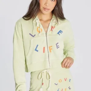 WILDFOX Love Life Kinley Hoodie Cropped Jacket Zip‎ Front Green Size Small New thumbnail 12