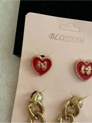 Blossom Gold Chain Necklace with Red Heart Studs thumbnail 2