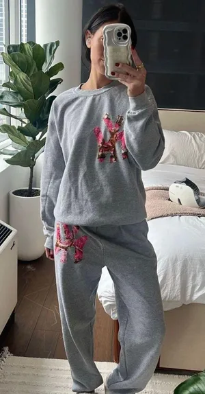Threaded Grey Sweat set Gray thumbnail 1
