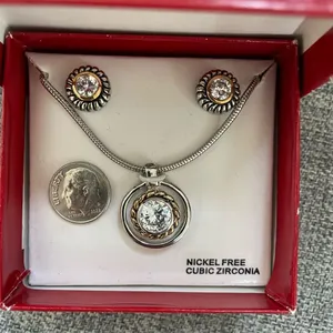 New NIB Nickel Free Cubic Zirconia Necklace Earrings Set Gift thumbnail 1