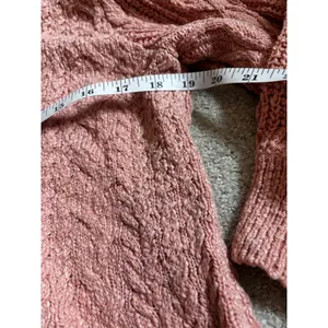 Free People Cable Knit Sweater Large Pink Boho Chunky Pullover thumbnail 6