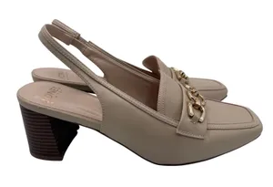 Jones New York Aubleen Pump Women‎ 9.5M Beige Gold Chain Slingback Block Heel thumbnail 1
