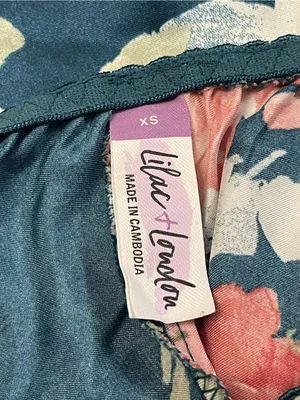 Floral Satin Cami & Shorts Pajama Set - Teal with Pink Roses thumbnail 2