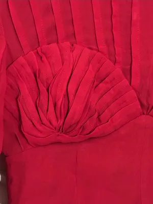 FARM Rio Red Ruffled Sheer Long-Sleeve Peplum Blouse Size Small thumbnail 5