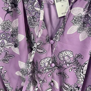 Lane Bryant NWT Sz 24 Sleeveless Notch Neck Elastic Waist Purple Floral Dress thumbnail 4