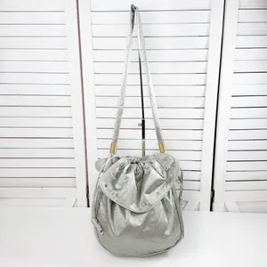 Lily Y2K Satin Studded Drawstring Hobo Pouch Bag‎ Sage Green Silver Gold thumbnail 4