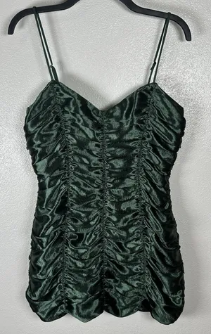 Lucy in the Sky Emerald Green Ruched Satin Mini Dress Sz Large‎ Party Homecoming thumbnail 1