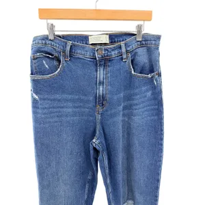 Abercrombie‎ & Fitch 90s Straight Ultra High Rise Distressed Blue Jeans 32 14R thumbnail 2