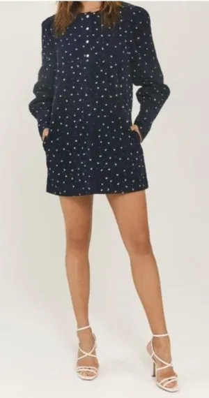 Something Navy Edie Corduroy Long Sleeve Mini Shift Dress Navy Blue Floral‎ XS thumbnail 1
