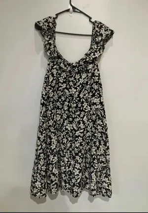 Old navy cami floral black & white flutter sleeve knee length dress large #1100 thumbnail 2