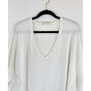 We The Free Womens Top White Coraline Thermal V Neck Waffle Knit Oversized XS thumbnail 8