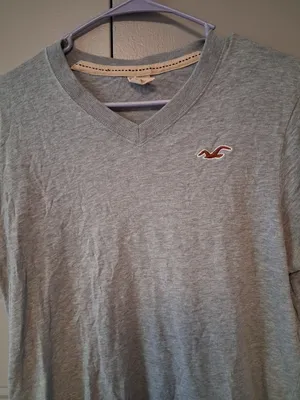 Hollister v-neck t-shirt bird logo on left chest short sleeve in gray grey size large. thumbnail 4