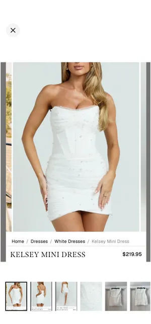 Showpo White Strapless Pearl-Embellished Mini Gown Dress Size 12 L thumbnail 2