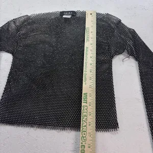 Akira Women's Black Glitter Mesh Metal Rhinestone Long Sleeve S/M Glam Y2K Party thumbnail 15