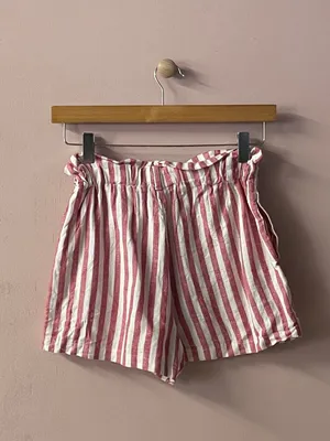 Heart & Hips Linen-Cotton Blend Red Cream Striped High Waist Shorts Size S thumbnail 11