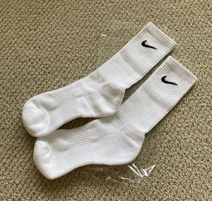 Nike White Crew Athletic Socks with Black Swoosh thumbnail 1