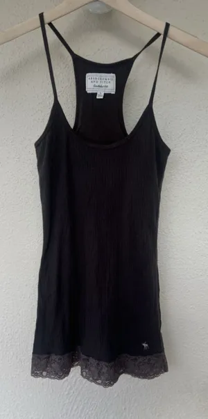 VTG Abercrombie & Fitch Brown Ribbed Lace Hem Racerback Cami Tank Top Small Logo thumbnail 1