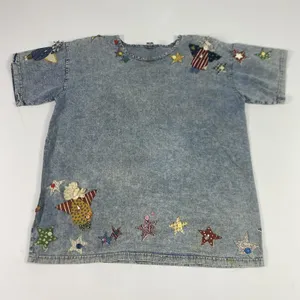 Vintage Angel Stars Denim Shirt Womens Large Blue‎ Applique Buttons 90s thumbnail 1