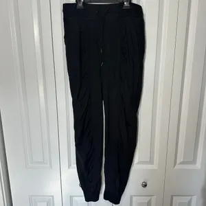 CRZ YOGA Joggers Pants Womens L 12 Black Dance Studio Striped Ruched Pockets 30" thumbnail 2