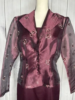 Karen Miller Purple Dress Suit Set Sz 8 Sheer Embroidered Jacket Sheath Dress thumbnail 2